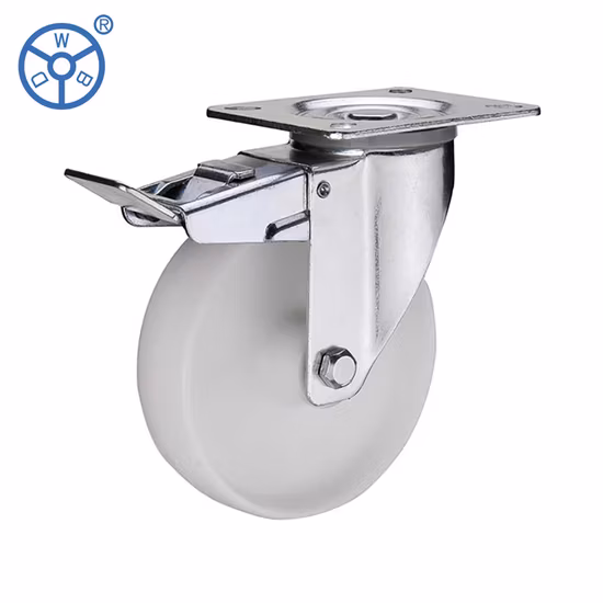 Wbd 유럽 운송 산업용 캐스터 휠 Ruedas De 나일론 휠 상단 플레이트 회전 캐스터 3 4 5 6 8 인치 Rueda Industriales (브레이크 포함)